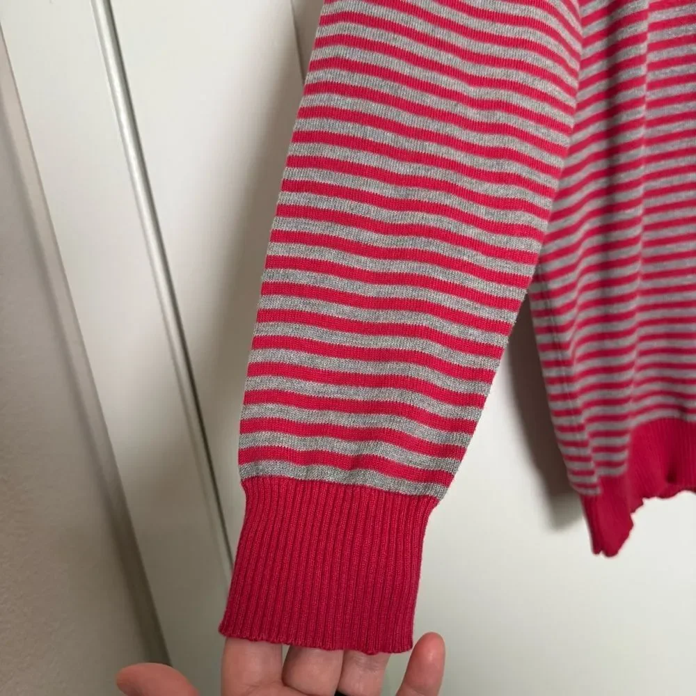 Paul Smith Sweater Mens Sz M Red Gray Striped Crew Neck 100% Cotton Preppy